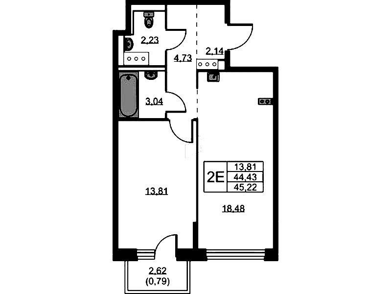 1-комнатная квартира 45.22 м², 4/11 эт., ЖК «Новое Колпино»